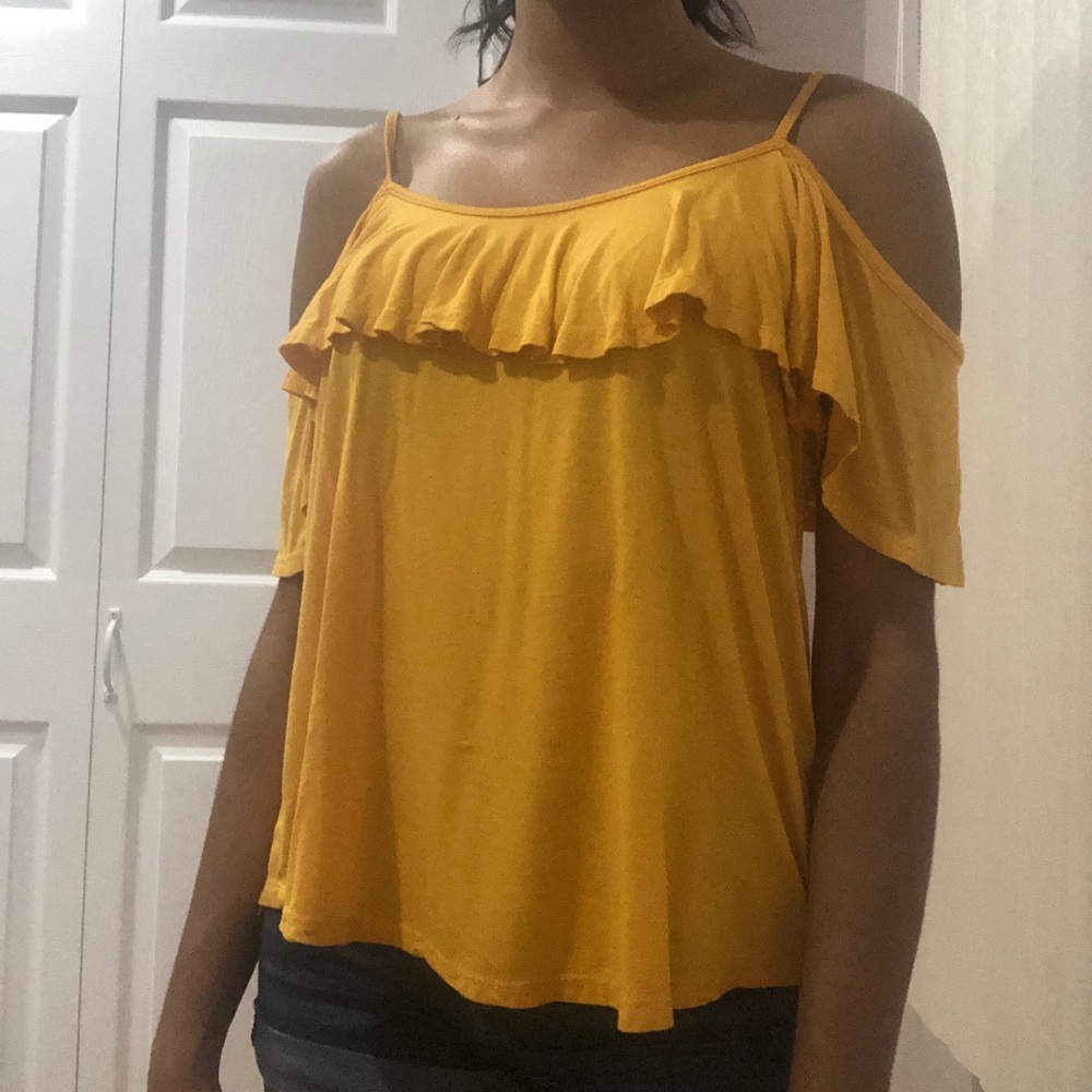 Yellow cold shoulder tee